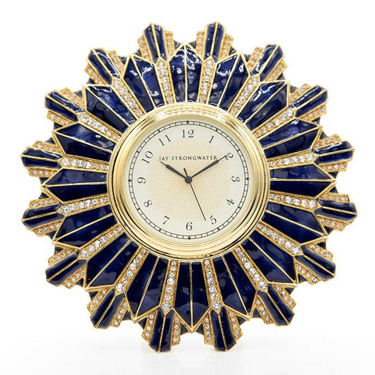 Jay Strongwater Clarence Art Deco Bumble Bee Swarovski Crystal Enamel Gold-Finished Table Clock, Delft Garden