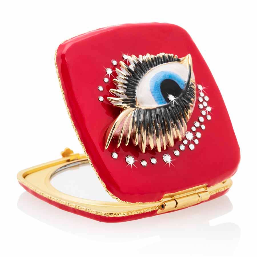 Jay Strongwater Bette Eye Compact Mirror, Swarovski Crystal Enamel Gold-Finished