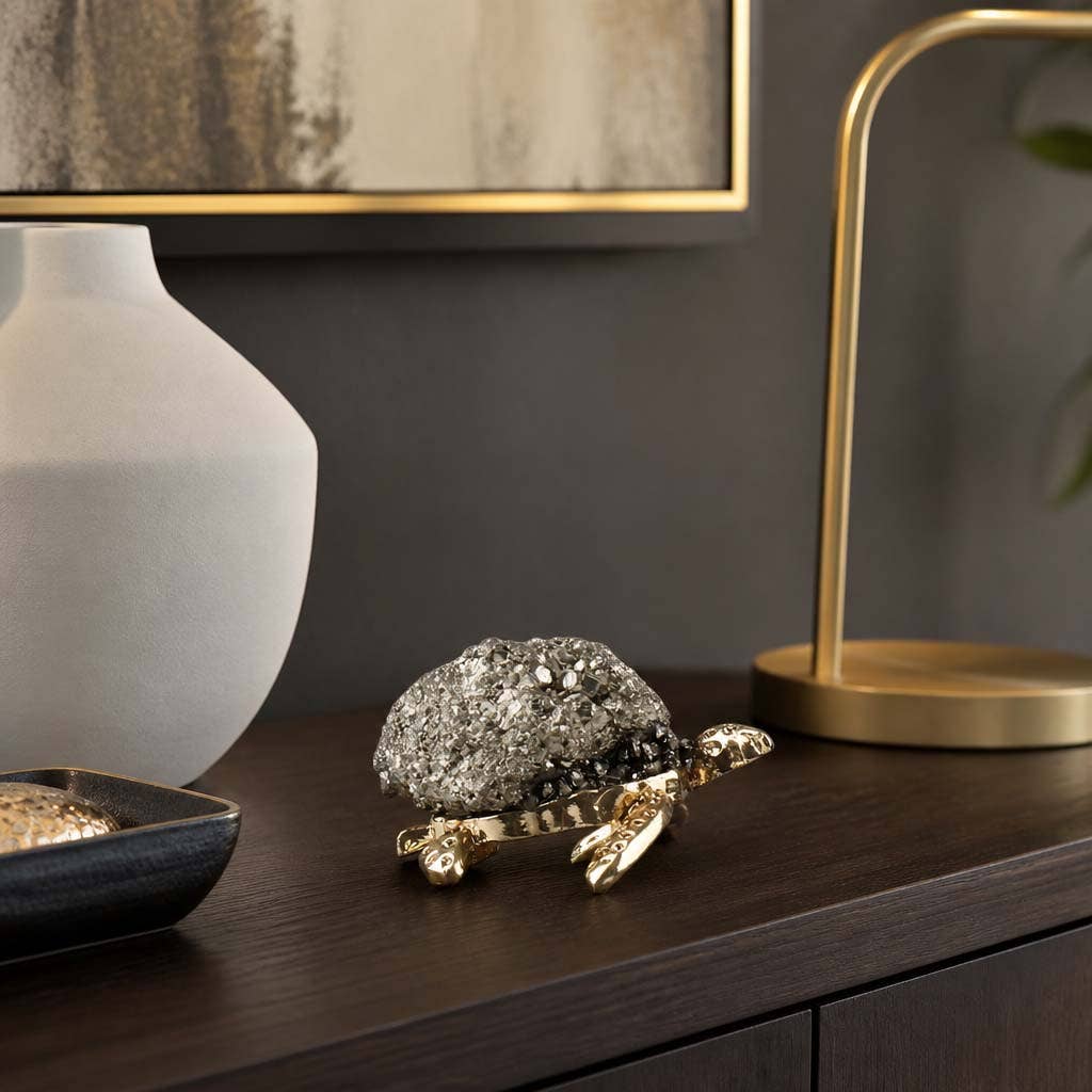 Decorative Figurine - Silver Metal Textured Turtle, 2 in.