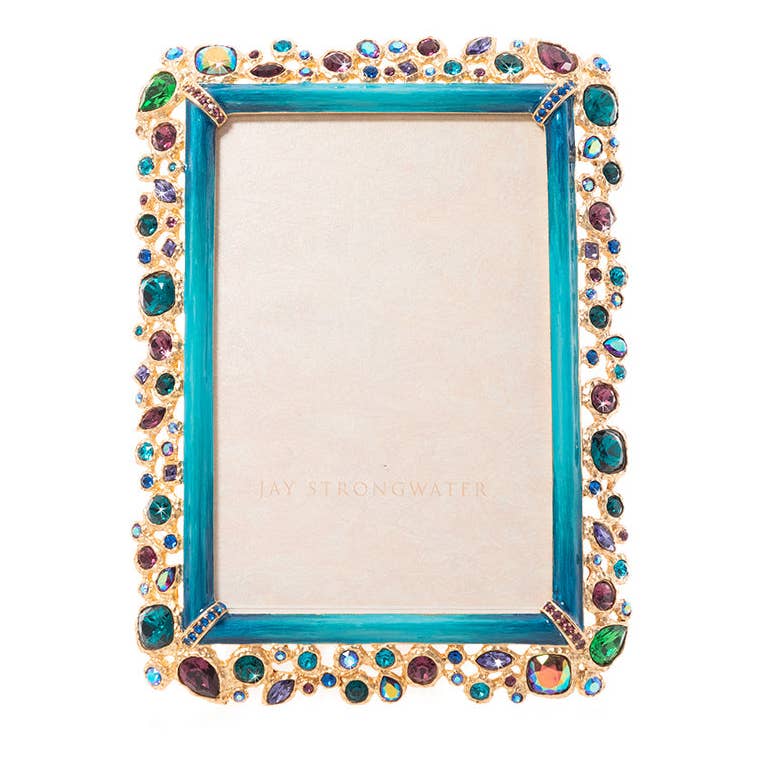 Jay Strongwater Emery Bejeweled 4" x 6" Crystal Enamel Picture Frame, Peacock