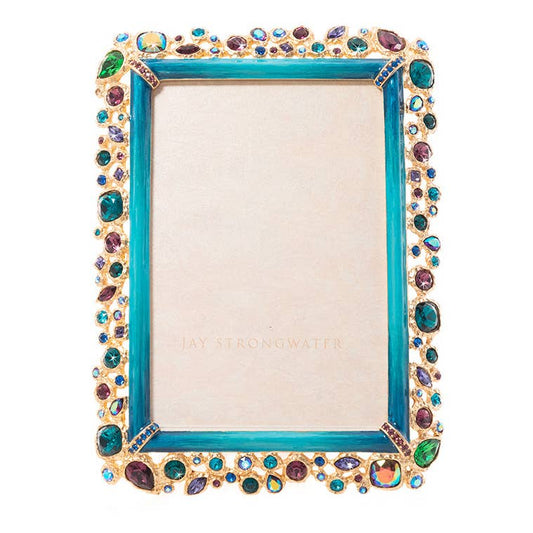 Jay Strongwater Emery Bejeweled 4" x 6" Crystal Enamel Picture Frame, Peacock