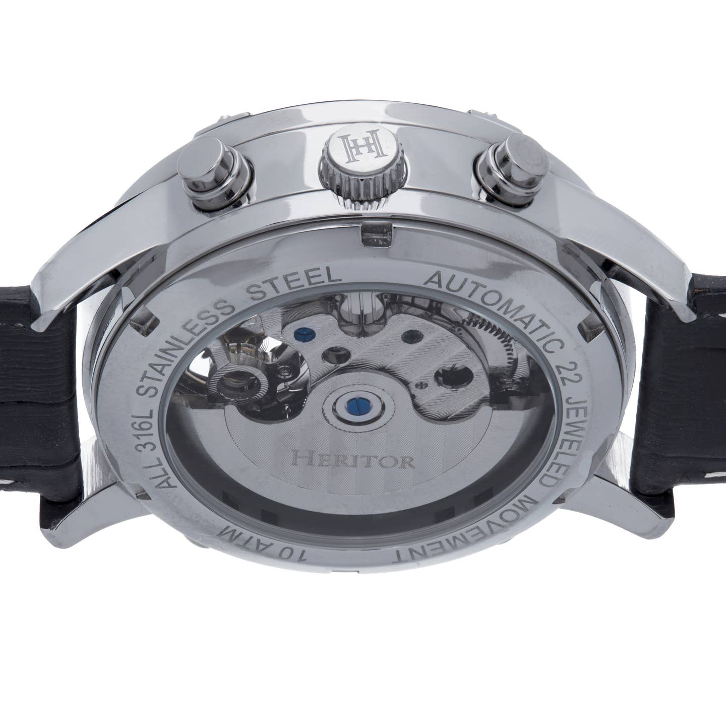 Heritor Wilhelm Men's Automatic Semi-Skeleton Leather Watch, Black