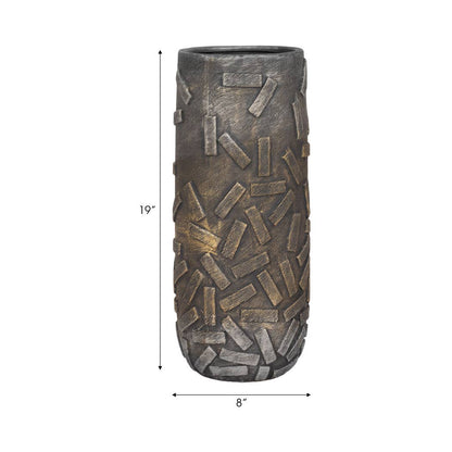 Decorative Vase - Bronze Ceramic Sculptural Textured, 19 in.