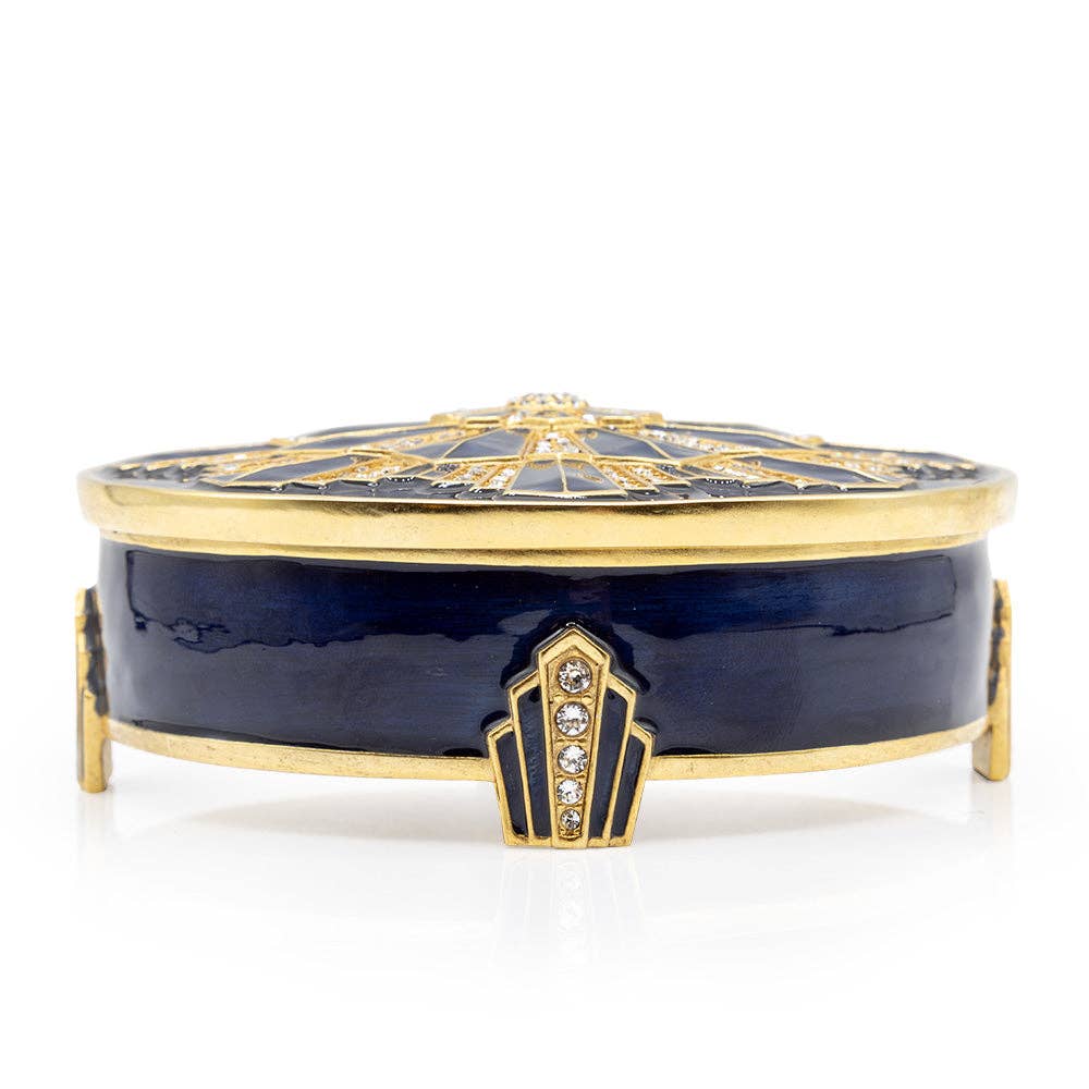 Jay Strongwater Art Deco - Delft Garden Decorative Box, Blue Crystal Enamel Gold-Finished