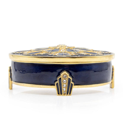 Jay Strongwater Art Deco - Delft Garden Decorative Box, Blue Crystal Enamel Gold-Finished