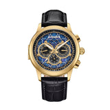 Authentic Heritor Apostle Leather Band Men's Automatic Day-Date Leather Watch, Black/Gold