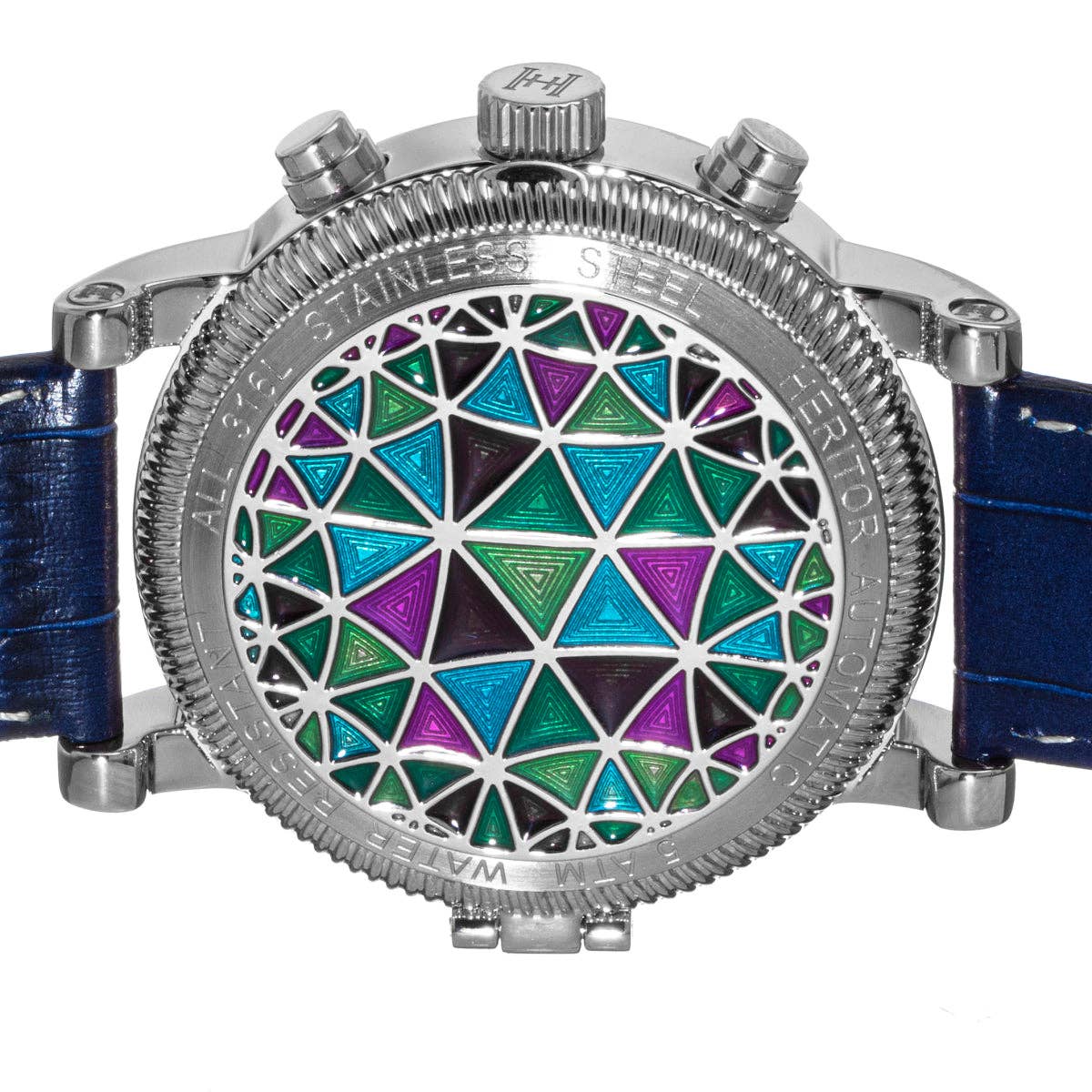 Heritor Legacy Men's Automatic Day-Date Leather Watch, Silver/Blue
