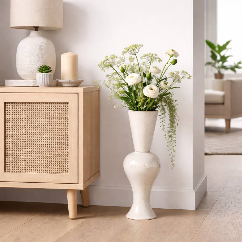 Decorative Vase - Ivory Ceramic Pedestal Oversized, 24 in.