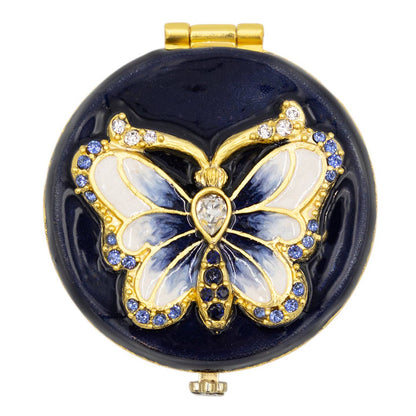 Jay Strongwater Jayla 2" Butterfly Delft Garden Compact Mirror, Love Gold-Finished Zinc