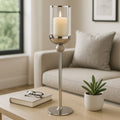 Candle Holder - Silver Metal Large Floor Hurricane, 29 in.