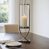 Candle Holder – Silver Metal Glass Cylindrical Pillar, 31 Inch