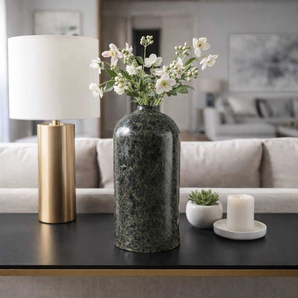 Decorative Vase - Green Ceramic Modern Tall Glazed, 14 in.