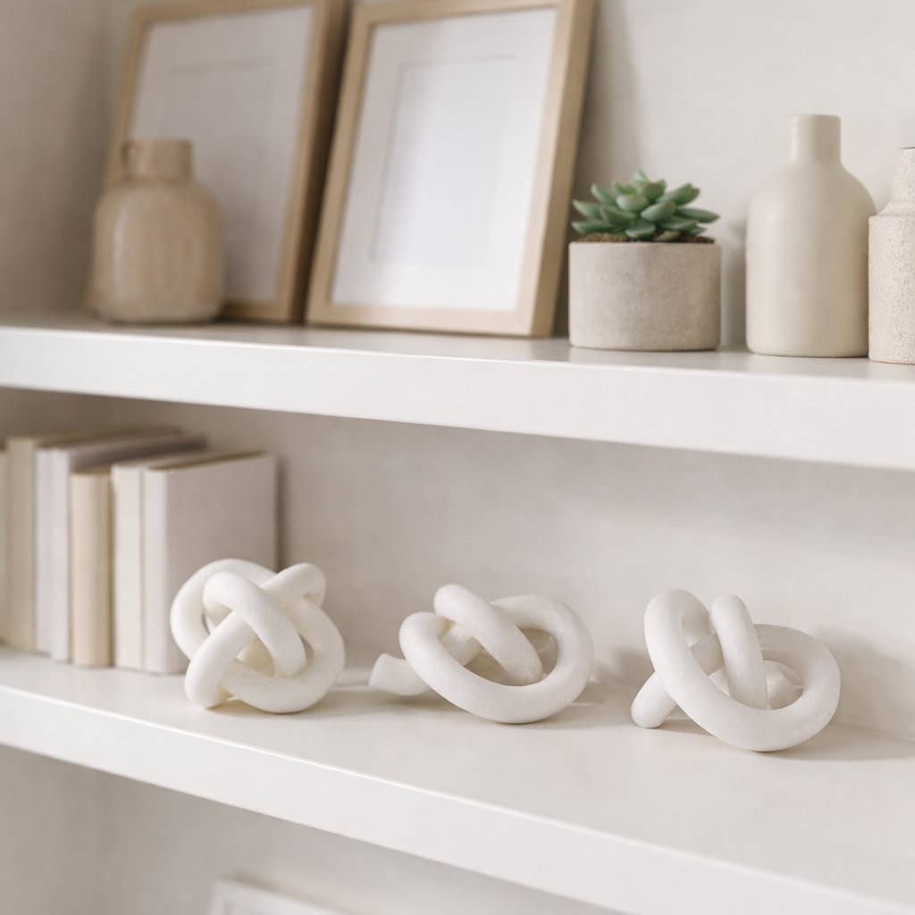 Sculptures Set of 3 - White Quartz Resin Knots, 4/5 in.