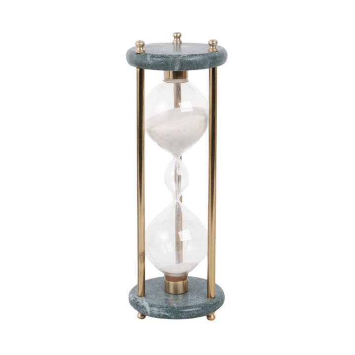 Decorative Object - Green/Gold Stone Glass Hourglass, 11 in.