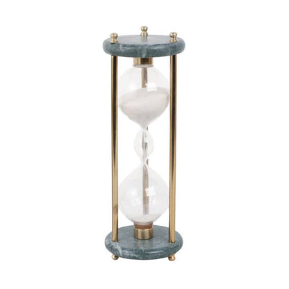 Decorative Object - Green/Gold Stone Glass Hourglass, 11 in.