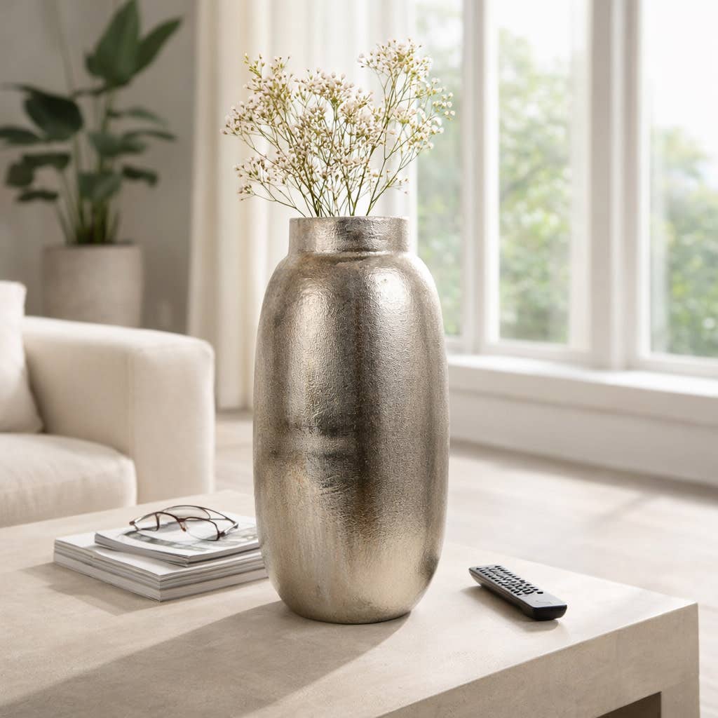 Decorative Vase - Silver Metal Antique Finish, 24 in.