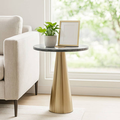 Side Table - Gray Marble Top with Cone-Shaped Base, 22 in.