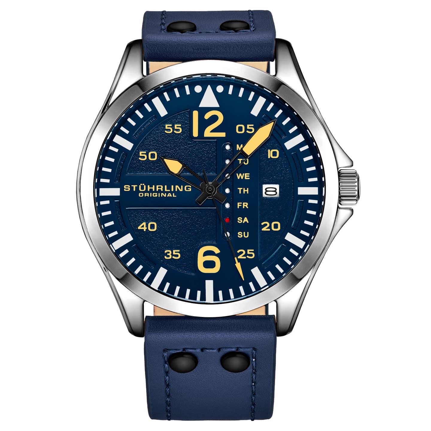 Stuhrling Original Aeronaut Men's Quartz Aviator Watch, 43mm, Blue Dial