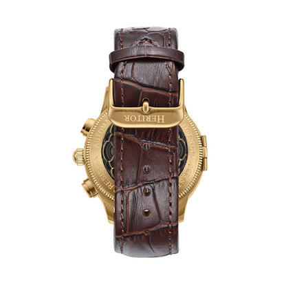 Heritor Apostle Leather Band Men's Automatic Day-Date Leather Watch, Brown/Gold