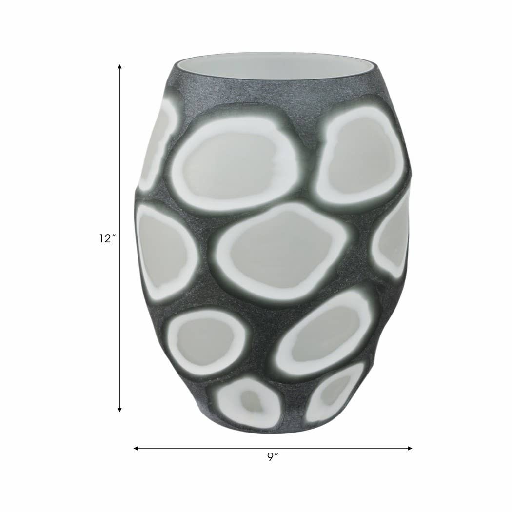 Decorative Vase - Gray Glass Organic Oval Detailing, 12 in.