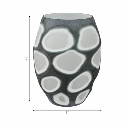 Decorative Vase - Gray Glass Organic Oval Detailing, 12 in.