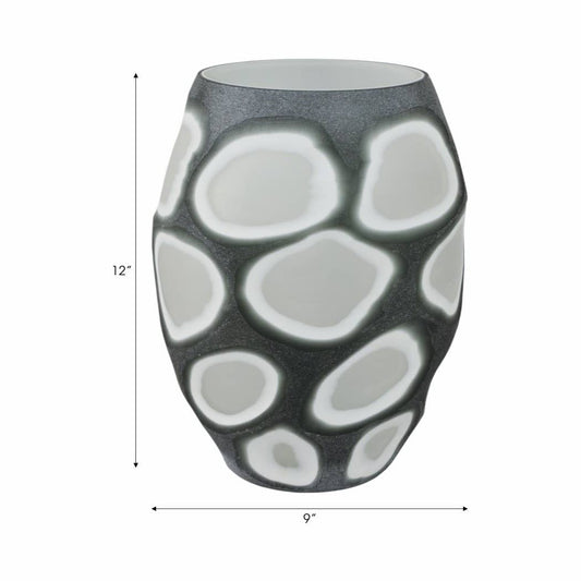 Decorative Vase - Gray Glass Organic Oval Detailing, 12 in.