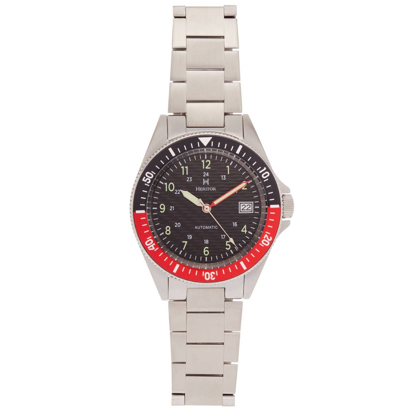 Heritor Calder Men's Automatic Date Bracelet Watch, Silver/Black-Red