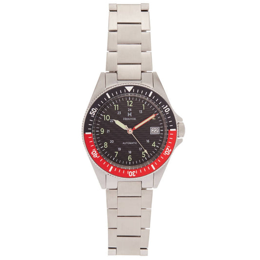 Heritor Calder Men's Automatic Date Bracelet Watch, Silver/Black-Red