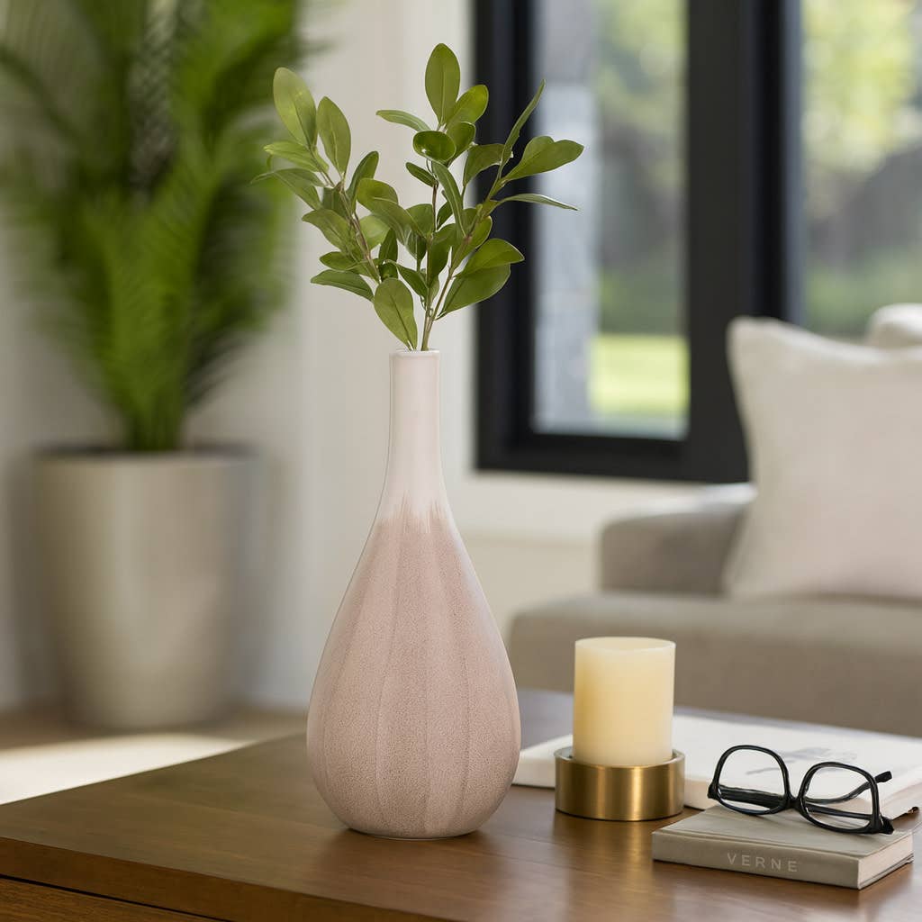 Decorative Vase - Pink Ceramic in Earth Tones, 16 in.