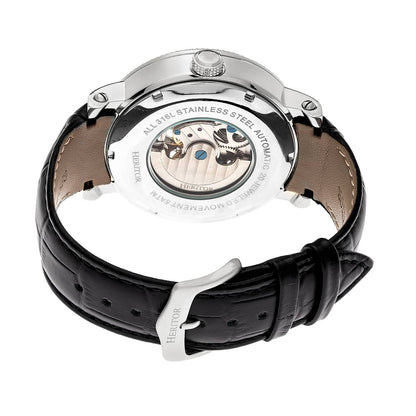 Heritor Aries Men's Automatic Skeleton Leather Watch, Silver/Black