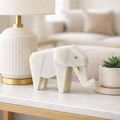 Figurine - White Resin Geometric Elephant Shape, 11 in.