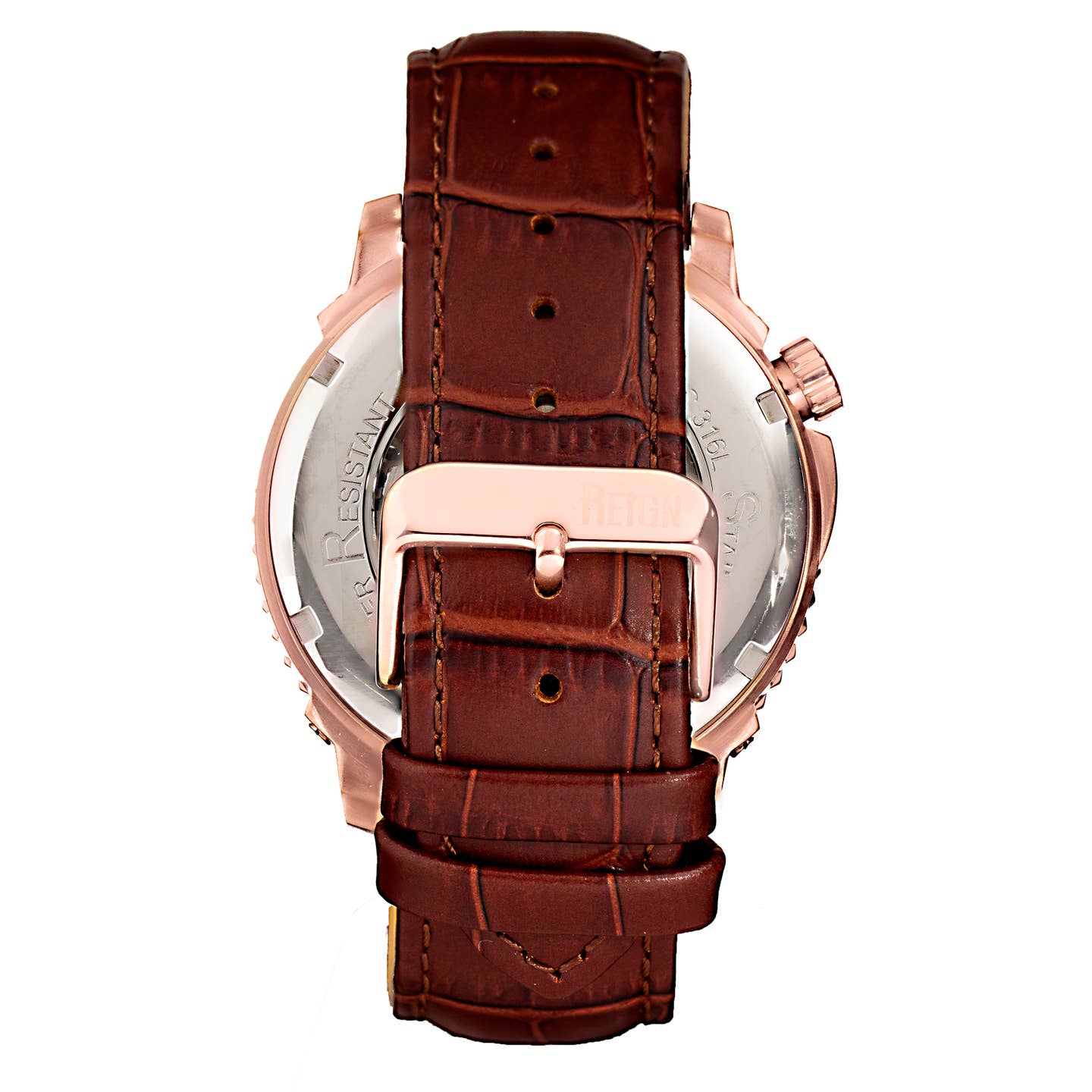 Reign Bauer Men's Automatic Semi-Skeleton Leather Watch