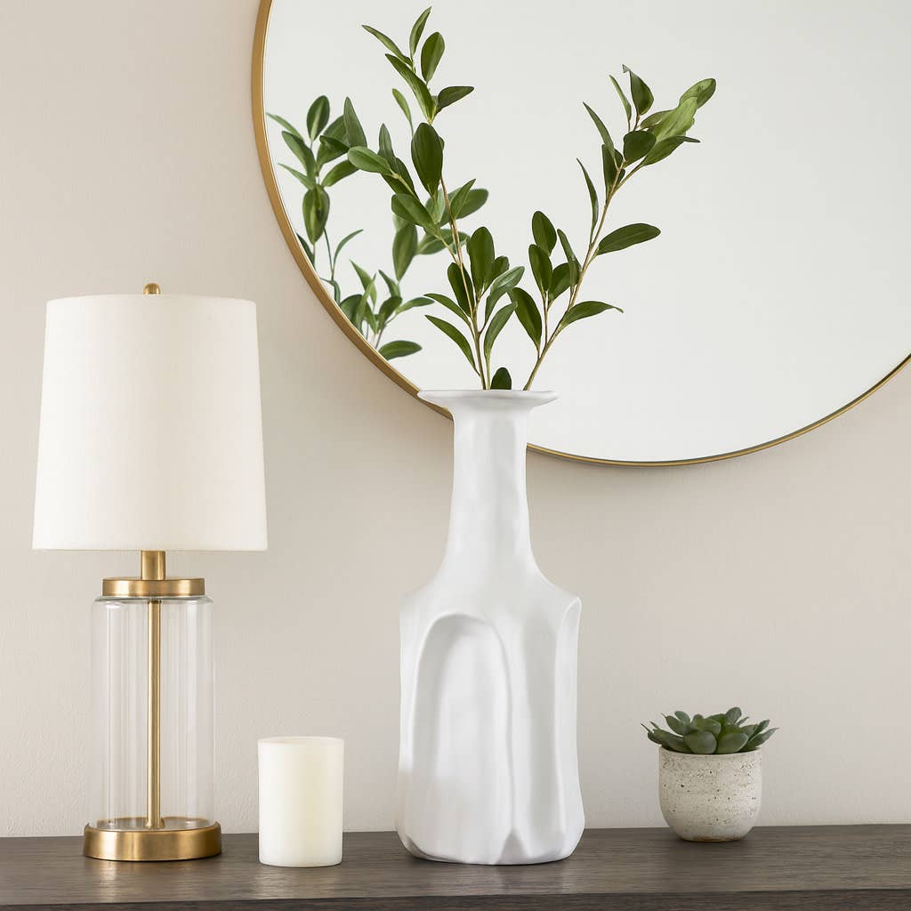 Decorative Vase - White Ceramic Sleek Medium Design, 17 in.