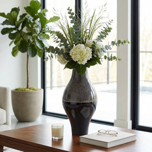 Decorative Vase - Black Ceramic Glossy Finish, 20 in.