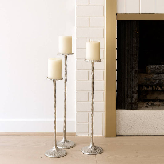 Candle Holders Set of 3 - Silver Metal Tall, 26/32/40 in.