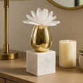 Sculpture - Gold/White Glass Flower On Marble Base, 9 in.