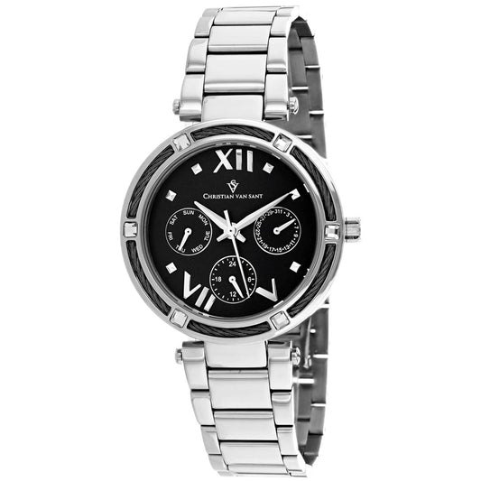 Christian Van Sant Sienna Women's Quartz Watch, Black Dial