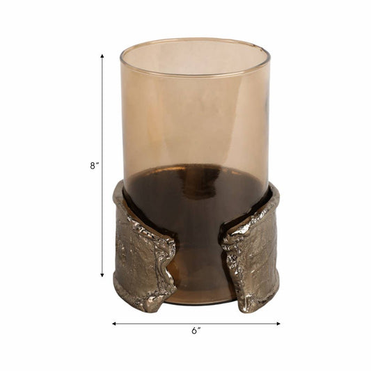 Candle Holder - Brown Glass Transitional Style, 8 in.