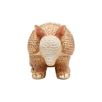 Jay Strongwater Armi Armadillo Decorative Box, Red Heart Crystal Enamel Gold-Finished