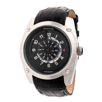 Heritor Daniels Men's Automatic Semi-Skeleton Leather Watch, Silver/Black