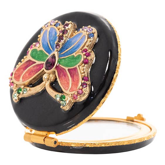 Jay Strongwater Jayla Butterfly Compact Mirror, Rainbow Swarovski Crystal Enamel Gold-Finished