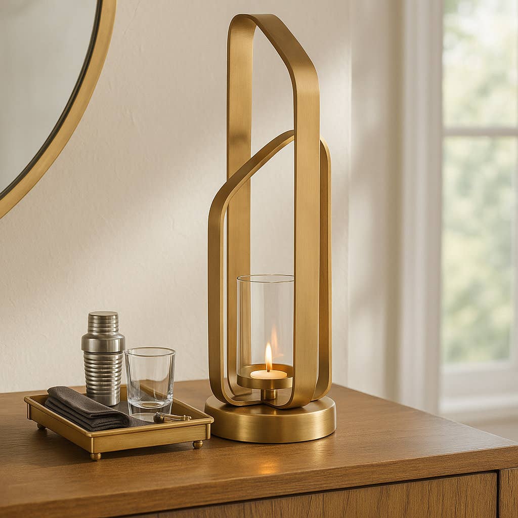 Candle Holder - Gold Metal Stylish Hurricane, 21 in.