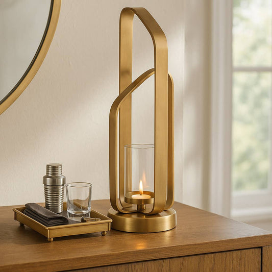 Candle Holder - Gold Metal Stylish Hurricane, 21 in.