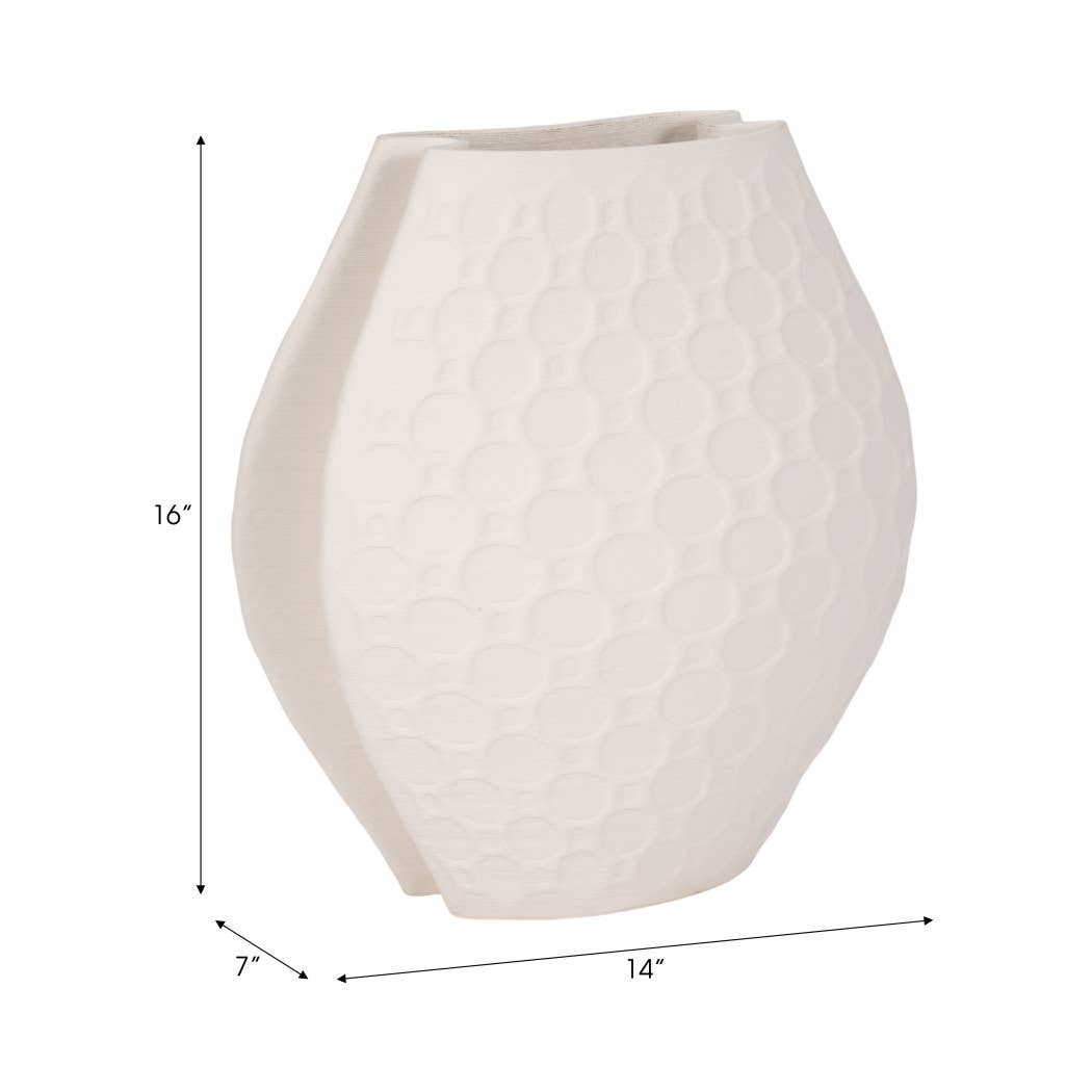 Decorative Vase - Ivory Porcelain 3D Printed Curved, 16 in.