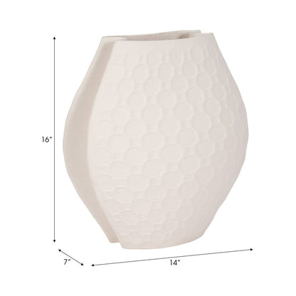 Decorative Vase - Ivory Porcelain 3D Printed Curved, 16 in.