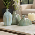 Decorative Vases Set of 3 - Green Ceramic Ombre, 5/8/9 in.