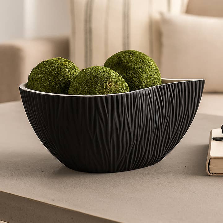 Bowl - Black/White Porcelain Teardrop Textured, 11 in.