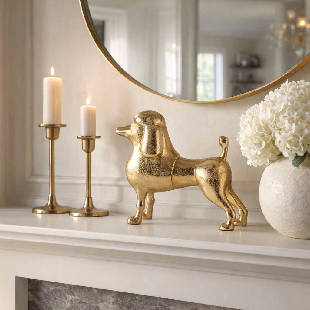 Decorative Sculpture - Gold Metal Elegant Poodle, 10 in.