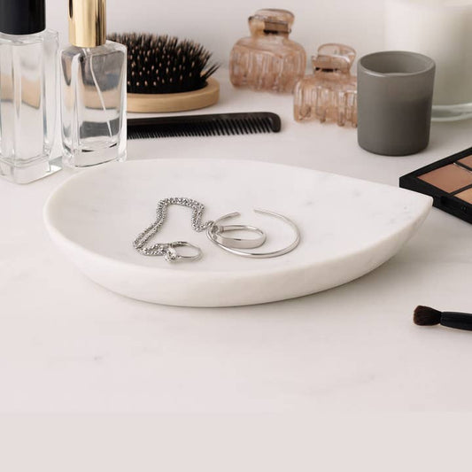 Decorative Bowl - White Marble Carved Teardrop Shape, 10 in.