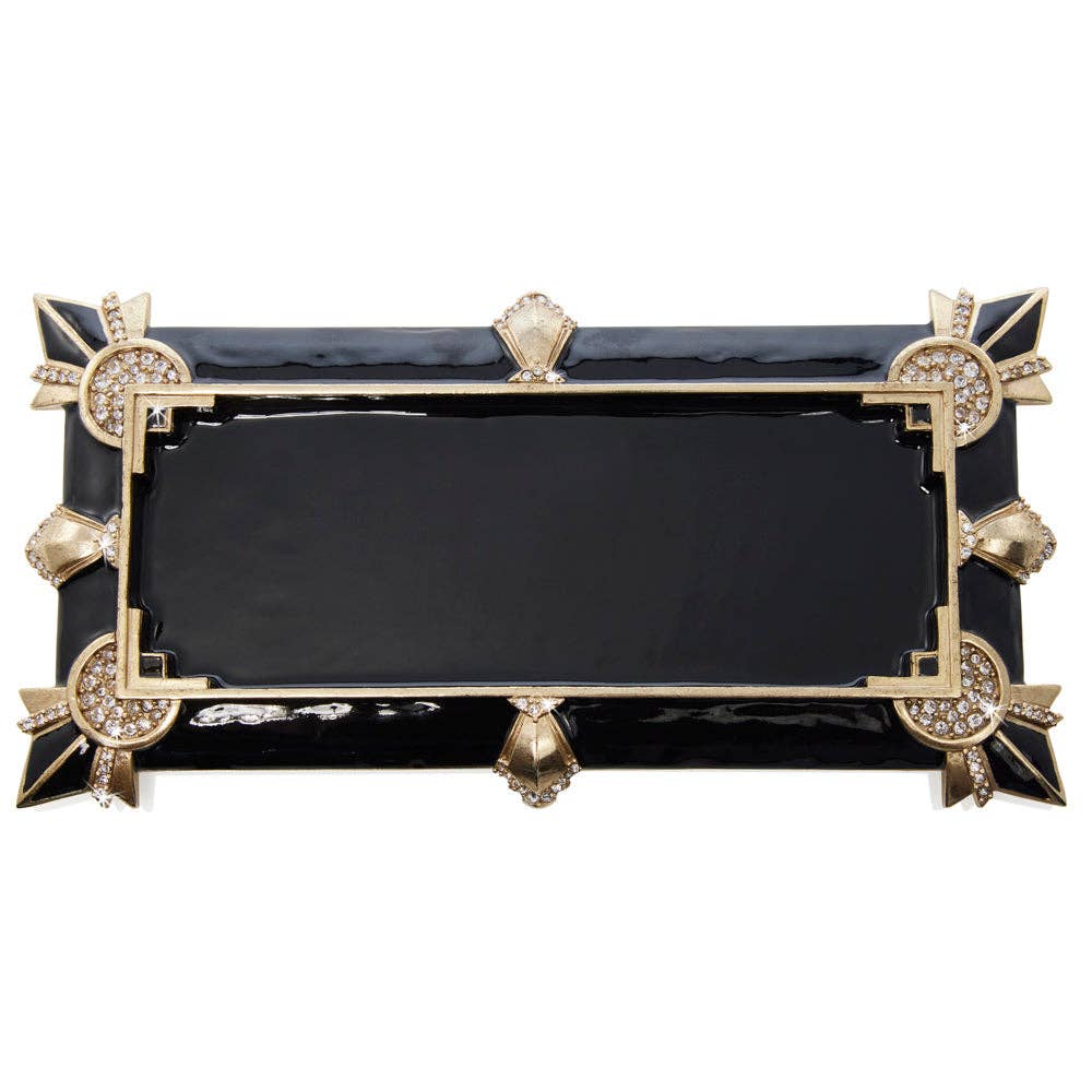 Jay Strongwater Charles Art Deco Crystal Enamel Gold-Finished Decorative Tray